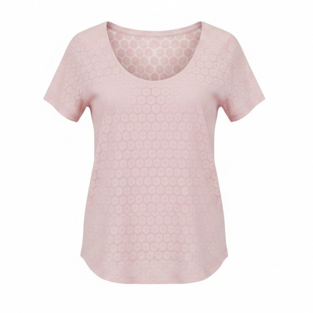 Loft Sheer Girly Casual Cutwork Light Pink Floral Short Sleeve Top Large